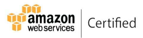 Certification of amazon web services with five small cubes in orange color.