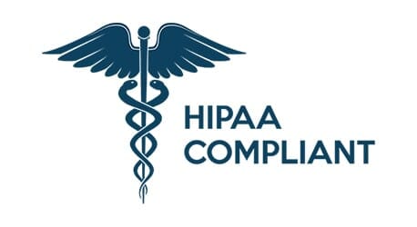 The Logo of medical symbol in blue color with white background with the name showing as HIPAA compliant.