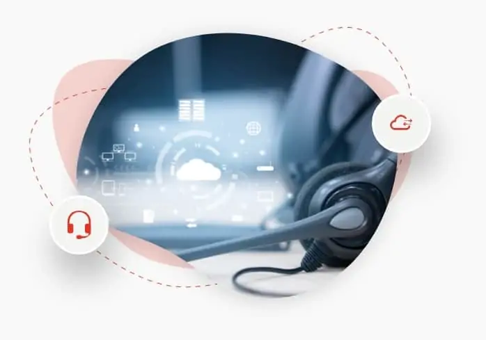 Headphone image connected to cloud telephony and receiving many data