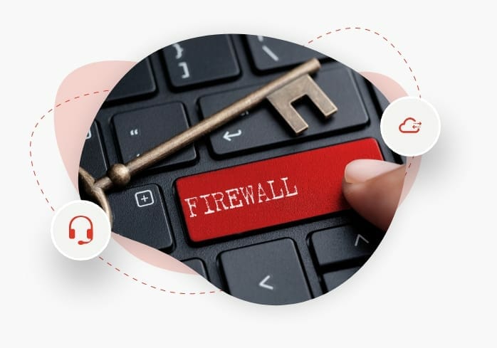 A key is being kept on the keyboard which has a key called Firewall among other normal keys.